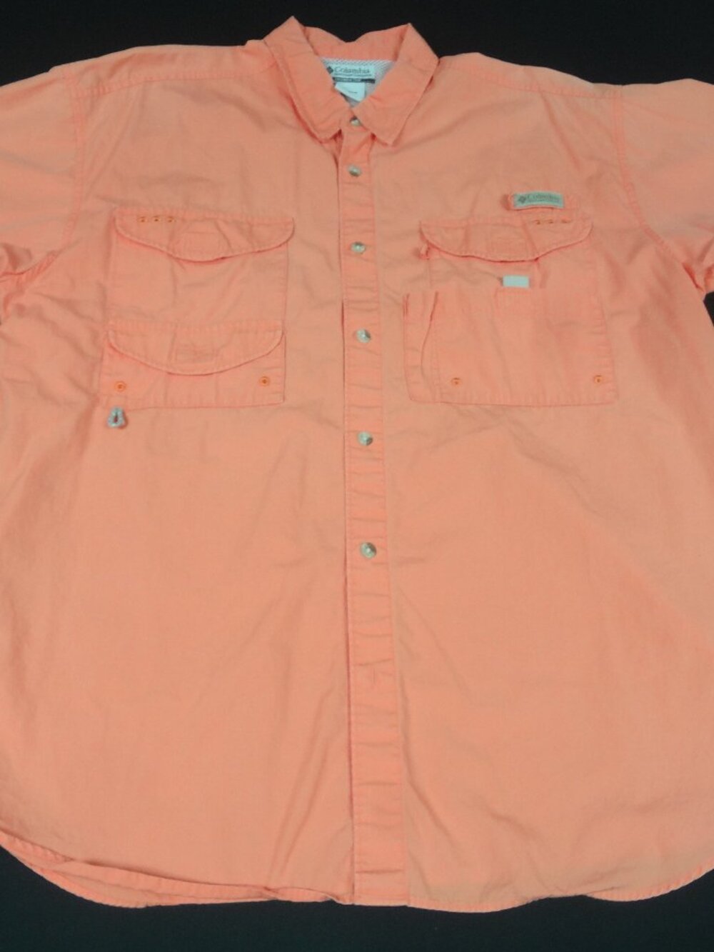 COLUMBIA VENTED BUTTON UP BLUE/GRAY LARGE FISHING TAN SHIRT L569